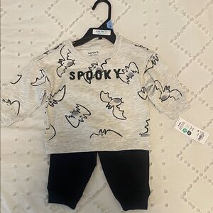 Carter's Gray and Black Bat Print 2 piece Set nwt